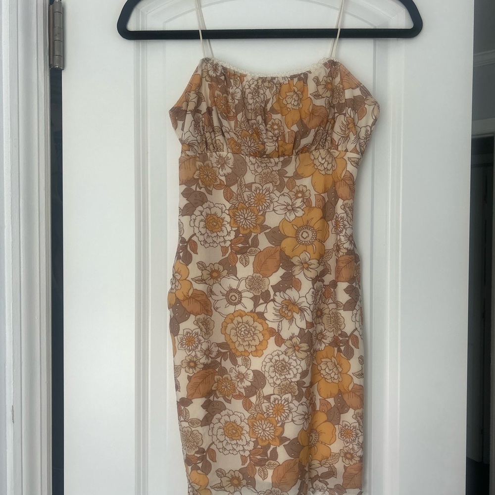 Forever 21 Tan/ White/ orange Spaghetti Strap Mini Dres